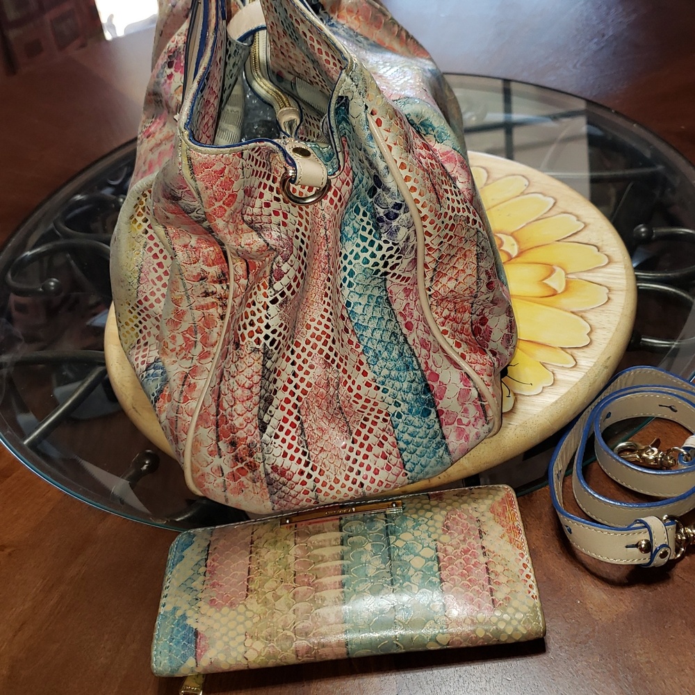 💘2PC BRAHMIN ELISA DOVE CORONADO CROC-EMBOSSED PLEATED LEATHER BAG-WALLET SET - Picture 4 of 14